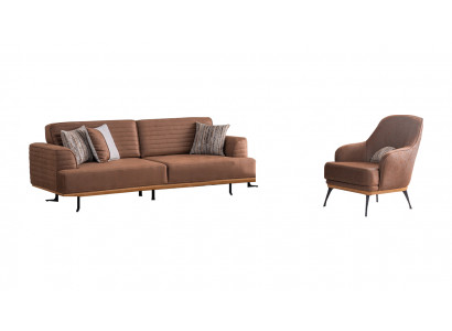 Luxus Sofagarnitur: Brongen Dräisëtzer-Sofa a Sëtzgeleeënheet fir Wunnzëmmer
