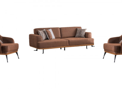 Moderne Dräisëtzer Sofa an Fotell Braun Polstermiwwel Set fir Wunnzëmmer