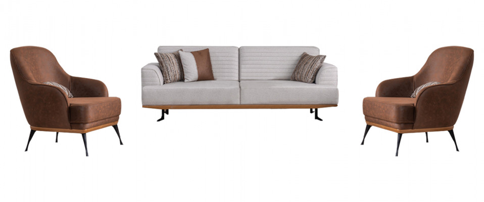 Modern dräideelzeg Wunnzëmmer Garnitur Dräisëtz-Sofa an Sëtz fir d'Wunnzëmmer