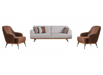 Modern dräideelzeg Wunnzëmmer Garnitur Dräisëtz-Sofa an Sëtz fir d'Wunnzëmmer