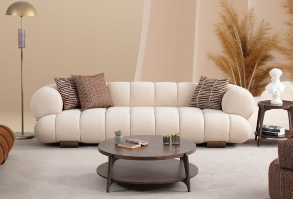 Wäisse Wunnzëmmer Dräi-Sëtzer Designer Polstersofaen Luxuriéis Couchen