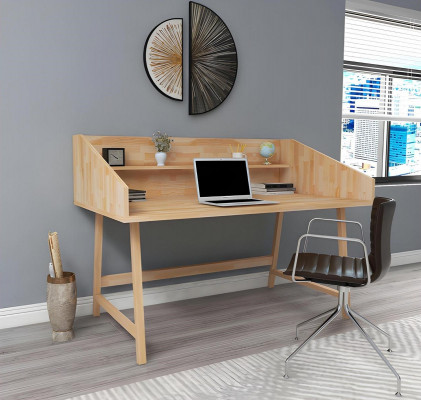 Stilvollen hellbrongen Schreibtisch Designer Büro Tëscher Luxus Holz Miwwelen