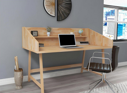 Stilvollen hellbrongen Schreibtisch Designer Büro Tëscher Luxus Holz Miwwelen