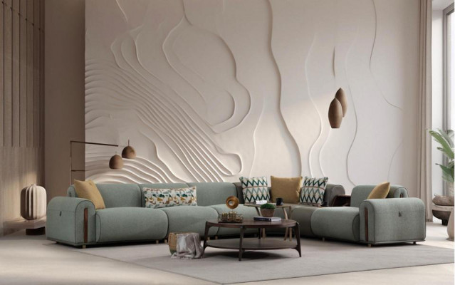 Luxuriéis Gréngt Ecksofa Wunnzëmmer Ledercouch Designer Sëtzmiwwel
