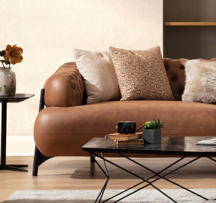 Brongen Chesterfield Dräi-Sëtz Wunnzëmmer Polstersofa Modern Miwwelen