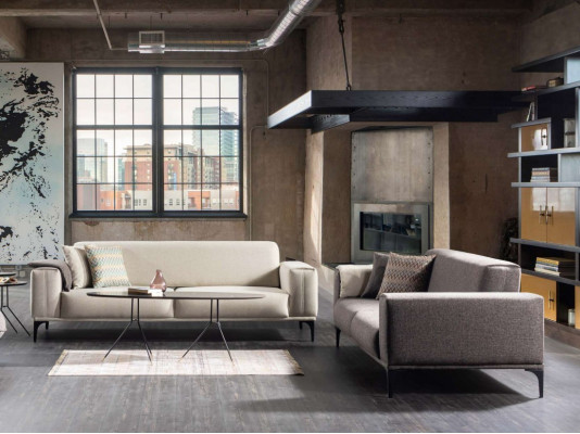 Wäiss-Grou Polstersofa Designer Wunnzëmmer Textil Couchen 2x 3-Sëtzer