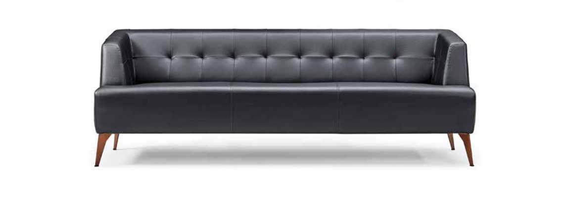 Stilvollen schwaarzen dräisëtzer modernen Ledersofa Wunnzëmmer Schlofsoph.