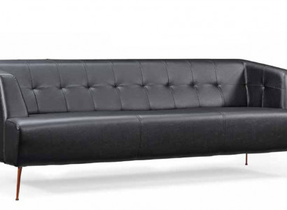 Stilvollen schwaarzen dräisëtzer modernen Ledersofa Wunnzëmmer Schlofsoph.