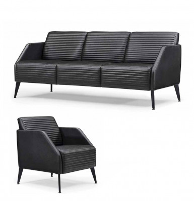 Luxuriéis schwaarzt Wunnzëmmer Sofa-Kompositioun Designer Fauteuil 2-Stéck Set