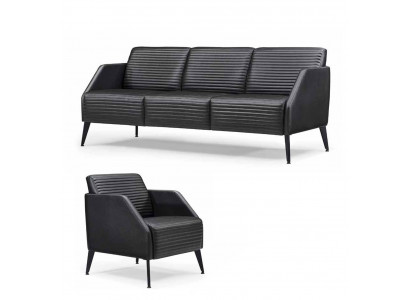 Luxuriéis schwaarzt Wunnzëmmer Sofa-Kompositioun Designer Fauteuil 2-Stéck Set