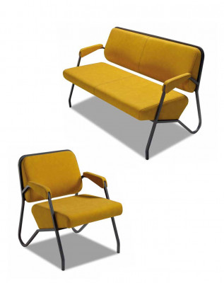 Luxuriéist gielt Wunnzëmmer Sitzset Designer 3-Sëtzer Sessellei 2tlg