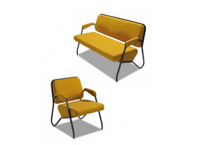 Luxuriéist gielt Wunnzëmmer Sitzset Designer 3-Sëtzer Sessellei 2tlg