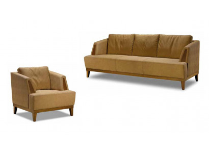 Luxuriéis brong Sofa Set Moderne Ledercouch Designer Fotell 2 Stéck