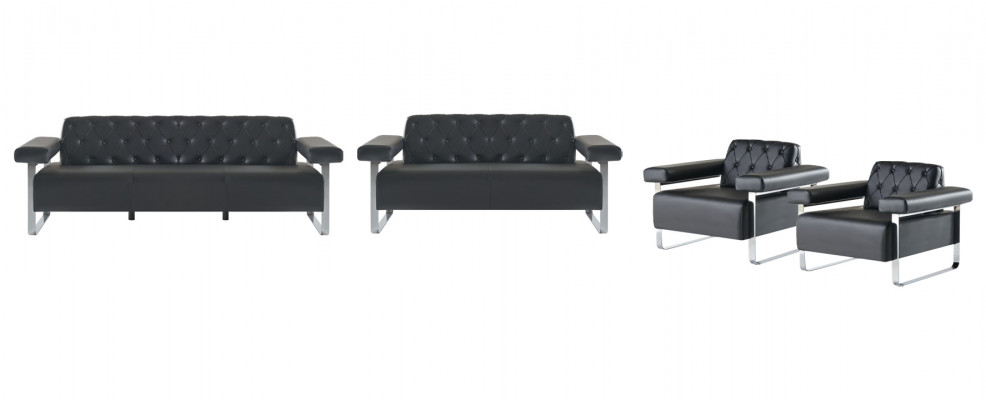 Schwaarz Modern Stil Chestefield Design Büro 4-deele Set Sofa Garnituren