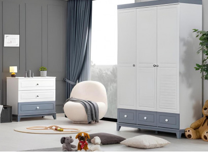 Kannerzëmmer Set Kleederschaf modern Kommode Holzmiefler Schlofkummer Nei