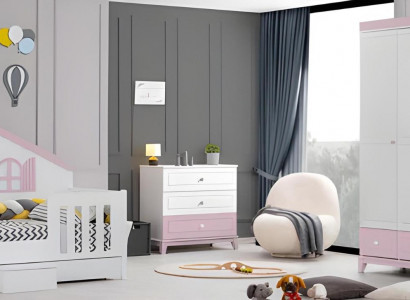 Kannerzëmmer Set Modern Besteet aus Kannerbett Schaf Kommode 3tlg nei