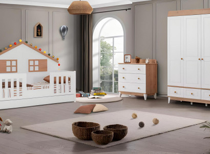 Modern Wäiss Kannerzëmmer Miwwelen Luxus Garnitur Kannerbett Kommod nei