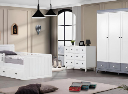 Komplett Bett Kannermeubelen Kannerbett Kannerzëmmer Holz Méifaarweg Set