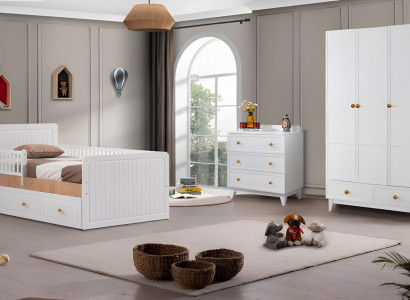 Kannerzëmmer Set Luxus Kommouden Wäiss Schaf Holz Design Modern Miwwelen