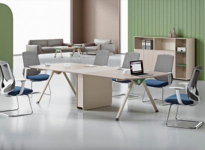 Beige Büro Miwwelen Designer Konferenztisch Holz Büroschränke 3-Stéck Set