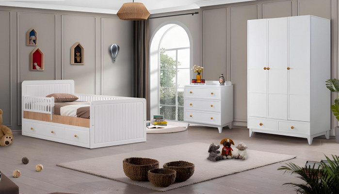 Bettrahmen Kannerbett Bett Kannerzëmmer Kannerzëmmerschief Wäiss