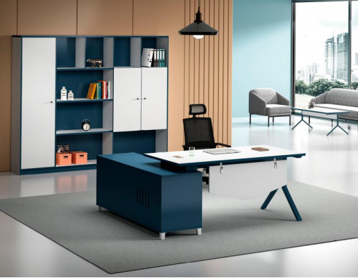 Blau-wäissen Ecktisch Designer Schaffzëmmer Miwwelen Luxus Schreifdësch