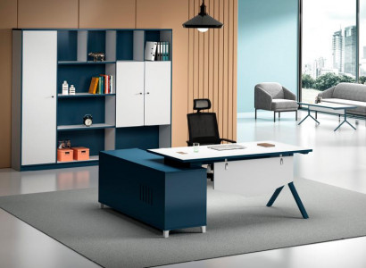 Blau-wäissen Ecktisch Designer Schaffzëmmer Miwwelen Luxus Schreifdësch