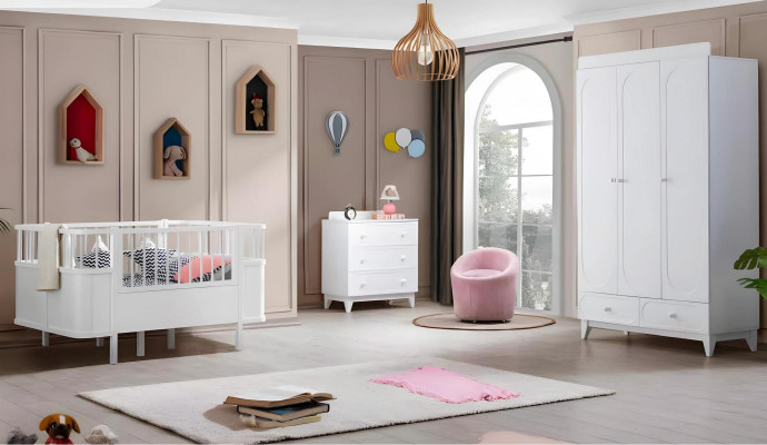 Stilvoll Kannerbett luxuriéis Holz Héichwäerteg Bett Wäiss Faarf Exklusiv Miwwelen nei