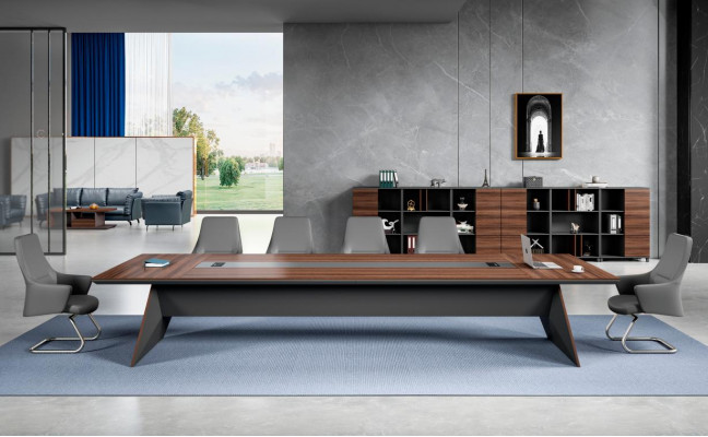 Braun-Groen Konferenztisch Designer Aarbechtszëmmer Miwwelen Holz Still.