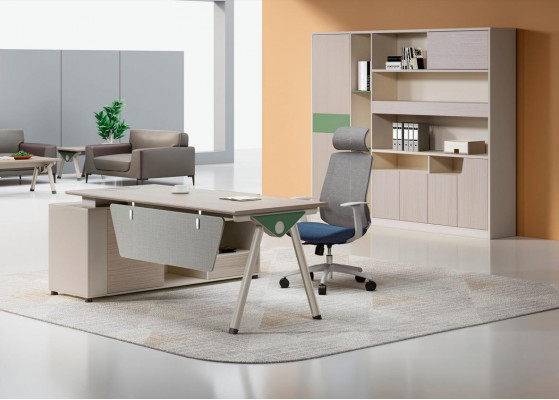 Schicke beige Ecke Schreifdësch Designer Büroschreifdësch Aarbechtszëmmer Holzmiwwelen