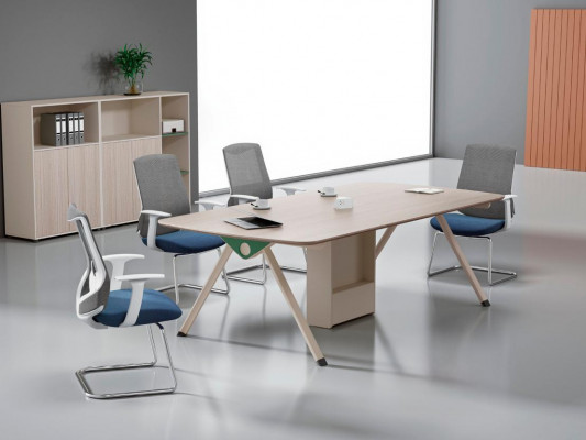 Beige Aarbechtszëmmer Garnitur Designer Konferenztisch Édle Holzschränker
