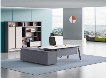 Hellgrouwen Eckdësch Designer Aarbechtszëmmer Miwwelen Chef Holz Schreifdësch