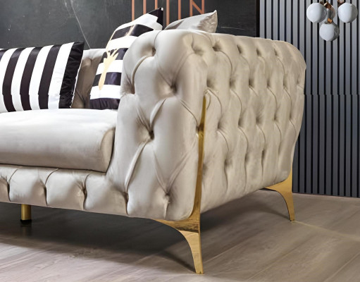 Chesterfield Crème-faarwegen 3-Sëtzer Luxus Wunnzëmmer Designer Sofa