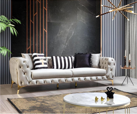 Chesterfield Crème-faarwegen 3-Sëtzer Luxus Wunnzëmmer Designer Sofa