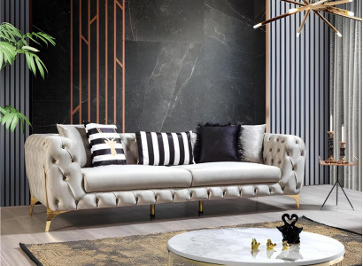 Chesterfield Crème-faarwegen 3-Sëtzer Luxus Wunnzëmmer Designer Sofa
