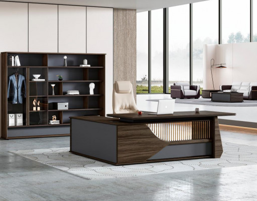Braun-Gro Chef Schreifdësch Designer Bërosmiwwel Robusten Holz Dësch