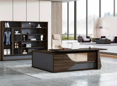 Braun-Gro Chef Schreifdësch Designer Bërosmiwwel Robusten Holz Dësch