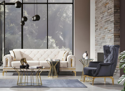 Exklusiv Chesterfield Couchgarnitur Wäissen Dräisëtzer Groe Fauteuil