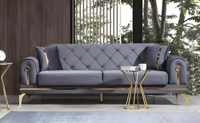 Chesterfield Gro Stoffcouch Designer Wunnzëmmer Drësëtzeger Textil 3-er
