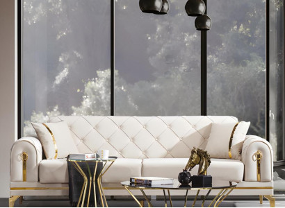 Chesterfield Edelstahl Canapé Wäissen Wunnzëmmer Dräisëtzer Luxus Miwwelen