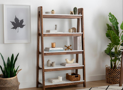 Braun-wäisse Bicherregal Wunnzëmmer Designer Holz Regaler Edelmierbel