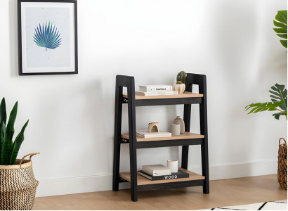 Schrëft-Béige Bicherregal Holz Steeregaler Kanner Luxus Oflaach Miwwelen