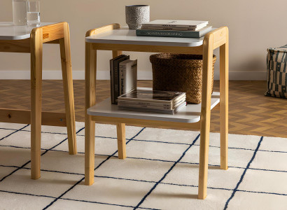 Crèmegiel-wäisse Bicherschaf Designer Wunnzëmmer Regalmiwwel Holzgestell