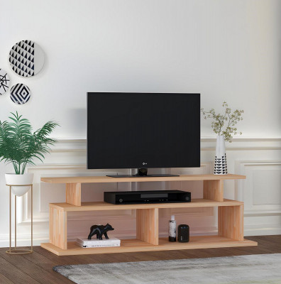 Stilvollen beige TV-Ständer Wunnzëmmer Sideboard Robust Holzbuedem.