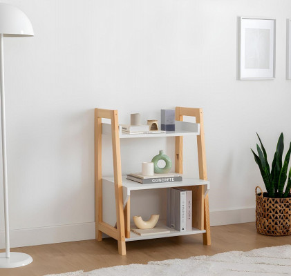 Beige-wäisst Bicherregal Regal Héichwäerteg Holz Säitetablett Kommode