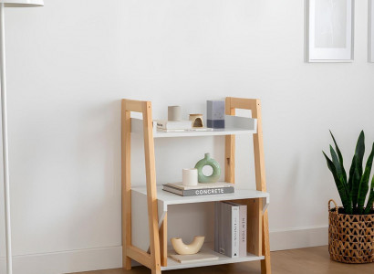 Beige-wäisst Bicherregal Regal Héichwäerteg Holz Säitetablett Kommode
