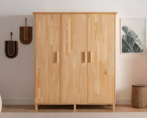 Beige Schlofzëmmer Edelen Kleederschaf Designer 3-dieregen Holz Schiefcher