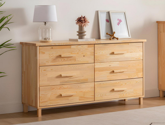 Luxuriéis beige Kommode Schlofkummer 6-Schieber Holz Späicher Kommode