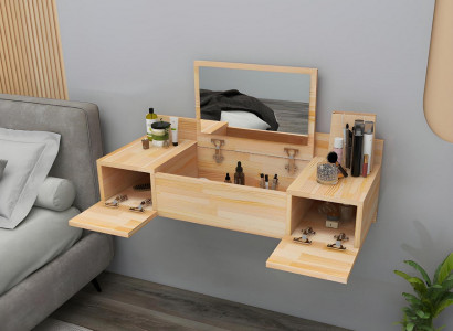Modern beige Schminktisch mat Spigel Luxus Konsol Kommode Schlofzëmmer