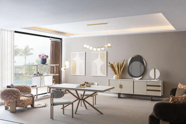 Hellbeige Anrichte Designer Iesszëmmer Miwwelen Luxuriéis Kommode Holzmiwwelen